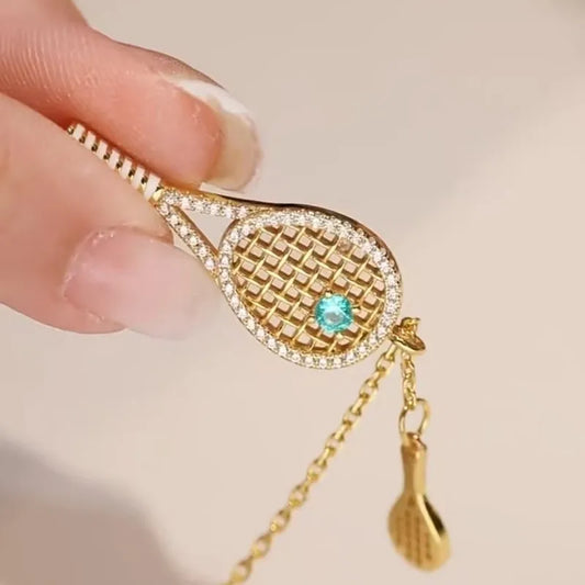 "RACKET TO HELL" – ZOCA 925 Silver Gold-Plated Badminton Bracelet for Loud Souls | Sport-Chic Metal Charm for Rule-Breakers Who Serve HARD