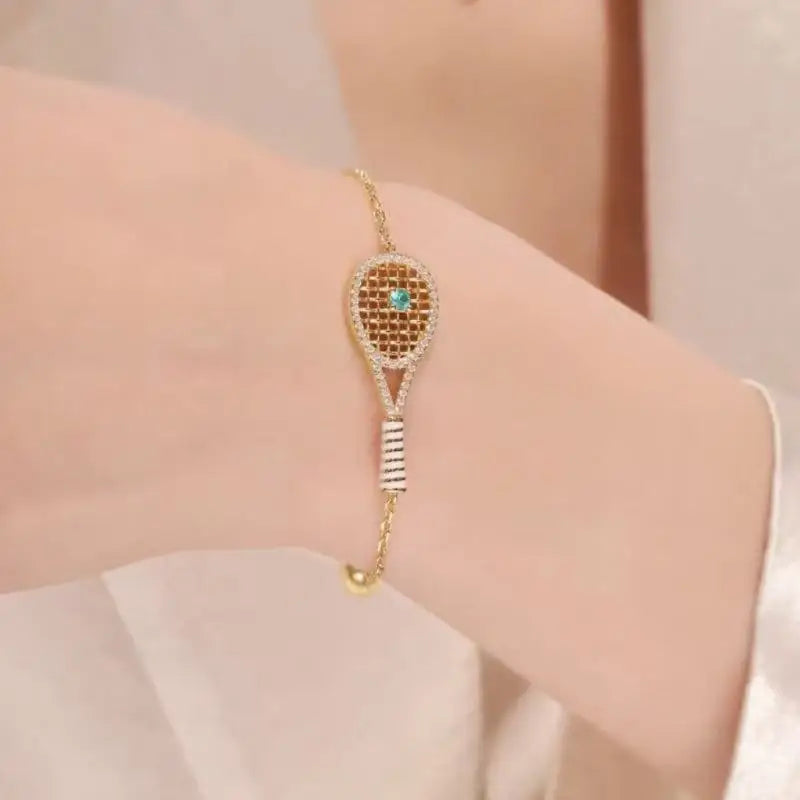 "RACKET TO HELL" – ZOCA 925 Silver Gold-Plated Badminton Bracelet for Loud Souls | Sport-Chic Metal Charm for Rule-Breakers Who Serve HARD