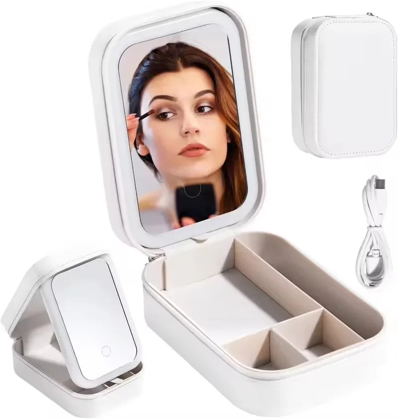 THOOBO! GlowVault Rechargeable LED Makeup Mirror Travel Case – 3-Color Light, Smart Cosmetic Storage Box, Ultra-Portable Beauty Companion