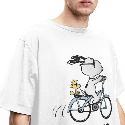 Snoopy & Woodstock Holiday Ride T-Shirt – Men’s & Women’s Cotton Comic Classic – Christmas Bicycle Adventure Tee