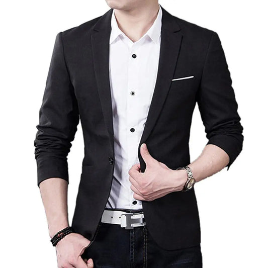 Men's Slim Formal Business Suit Coat - One Button Lapel Long Sleeve Blazer