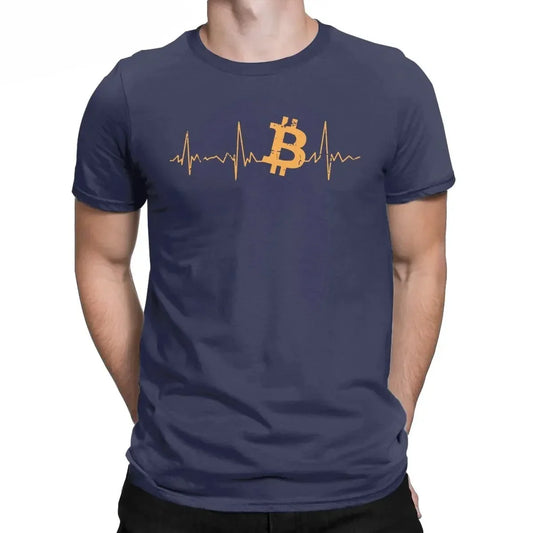 Bitcoin Heartbeat Graphic Rock Tshirt Men Cotton Crewneck Crypto Streetwear