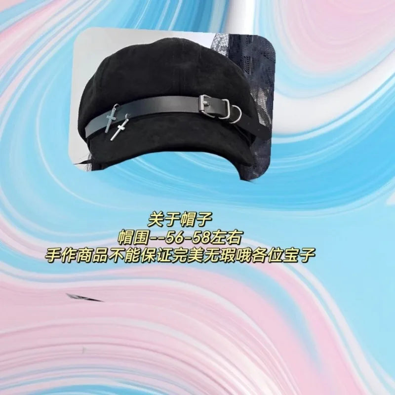 "Sinister Halo" Harajuku Punk Beret – Metal Accent Gothic Cap for Women & Men, Streetwear Biker Lolita Y2K Vibe
