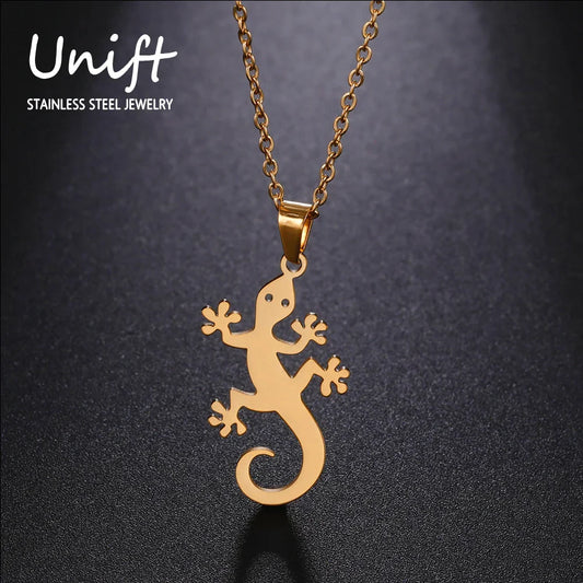 Lucky Lizard Gecko Necklace – Stainless Steel Salamander Pendant for Women