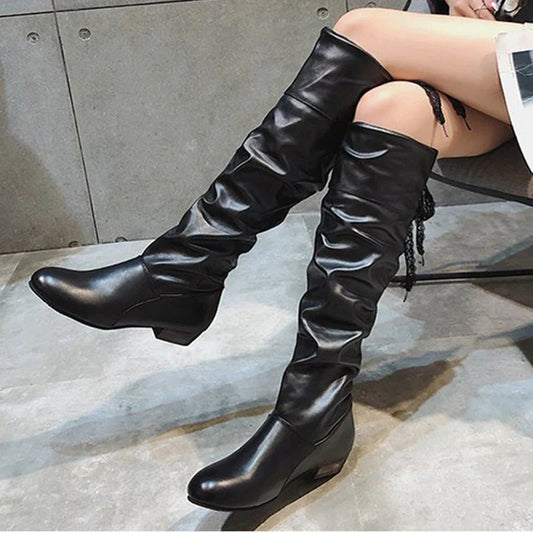 Vigilante Valkyrie Kicks – Knee-High Lace-Up Leather Boots for Women Who Don’t Ask Permission