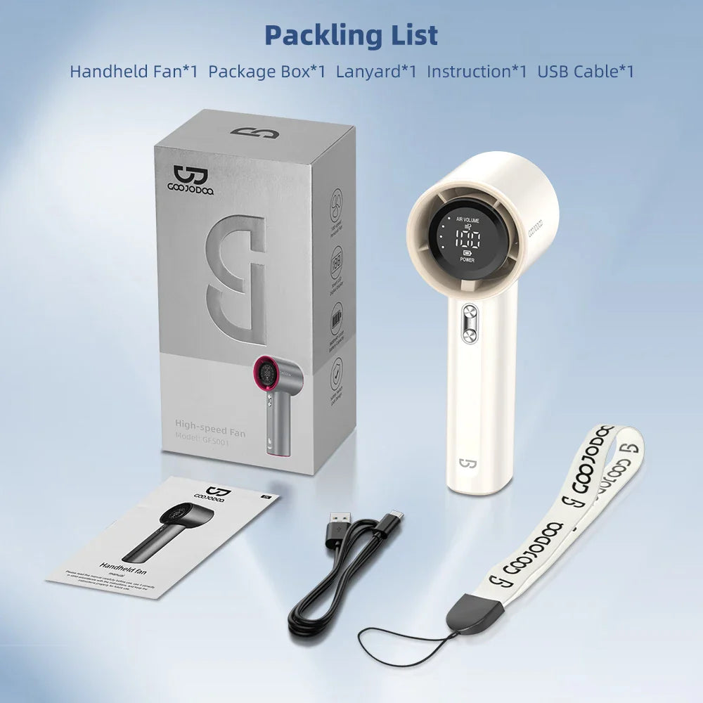 Mini Rechargeable Handheld Fan with 100 Speed Settings, Turbo Motor, Digital Display, Adjustable Cooling, and LED Light, Portable USB Fan for Outdoor & Indoor Use