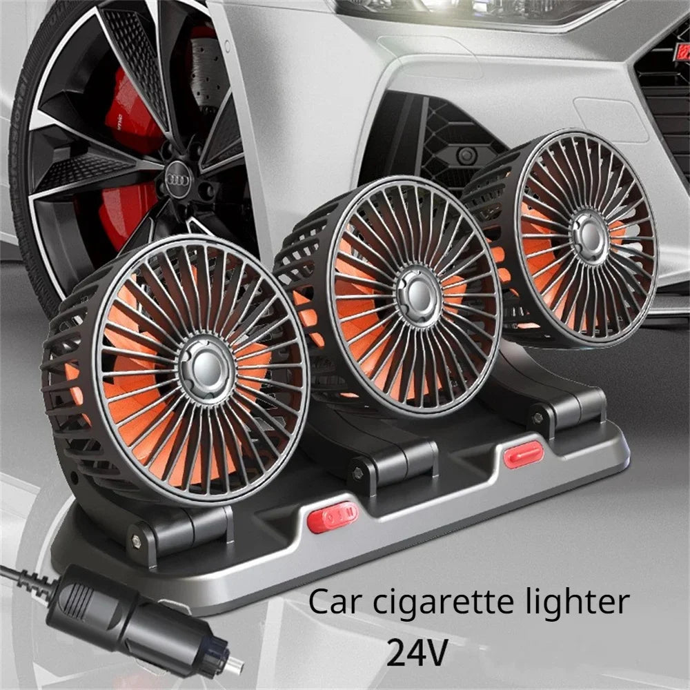 360° Triple-Head Car Fan – USB/12V/24V Adjustable Electric Air Cooler for Cars, Trucks, Desk, and Travel