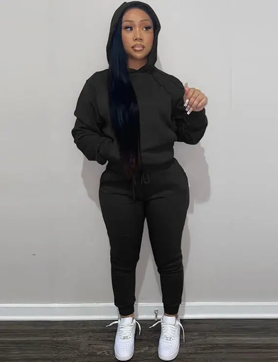 Women's Two-Piece Sweatsuit Set – Long Sleeve Hoodie Top and Jogger Pants Casual Tracksuit for Autumn & Winter