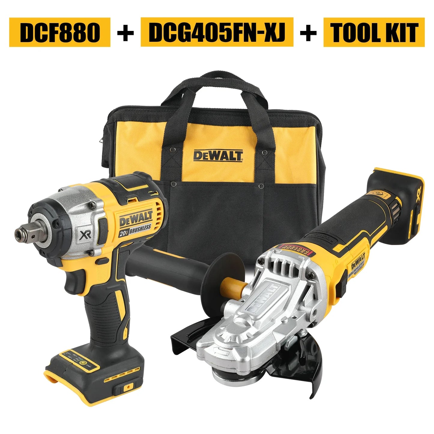 DEWALT DCF880/DCG405FN ProX Combo Kit – Cordless Impact Wrench, Angle Grinder & Drill Set with DWBAG | Brushless Power for Precision Trades
