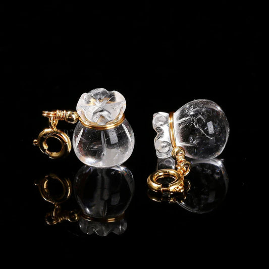Natural Rock Quartz Lucky Bag Pendant – Crystal Bead Charm with Copper Buckle for DIY Necklaces, Bracelets, and Jewelry Accessories