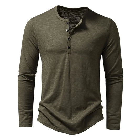 Autumn Men’s Cotton Henley Long Sleeve T-Shirt