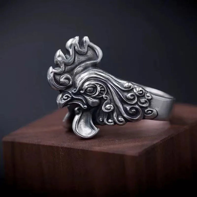 THOOBO! Rooster Royale Adjustable Ring — Vintage Grit, Bold Luck, All-Day Flex (WQ040)