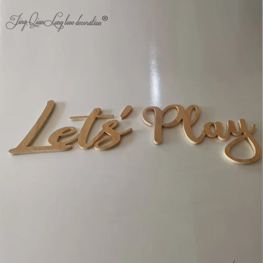 “Let's Play” Wall Shout – Heavy-Wood Custom Playroom Art Sign for Loud Kids & Louder Rooms
