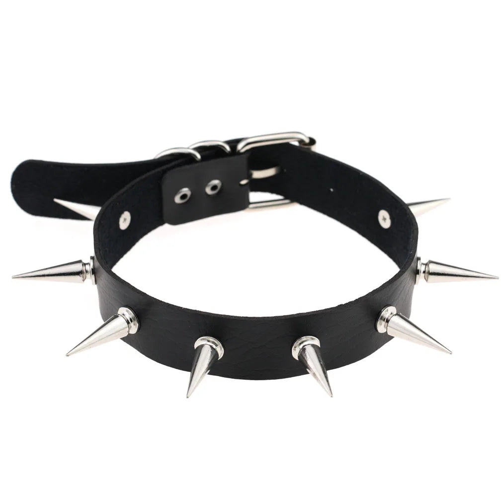 Harajuku Punk Rock Goth Choker - PU Leather Rivet Heart Cross Spike Necklace for Women, Hip Hop Bondage Jewelry