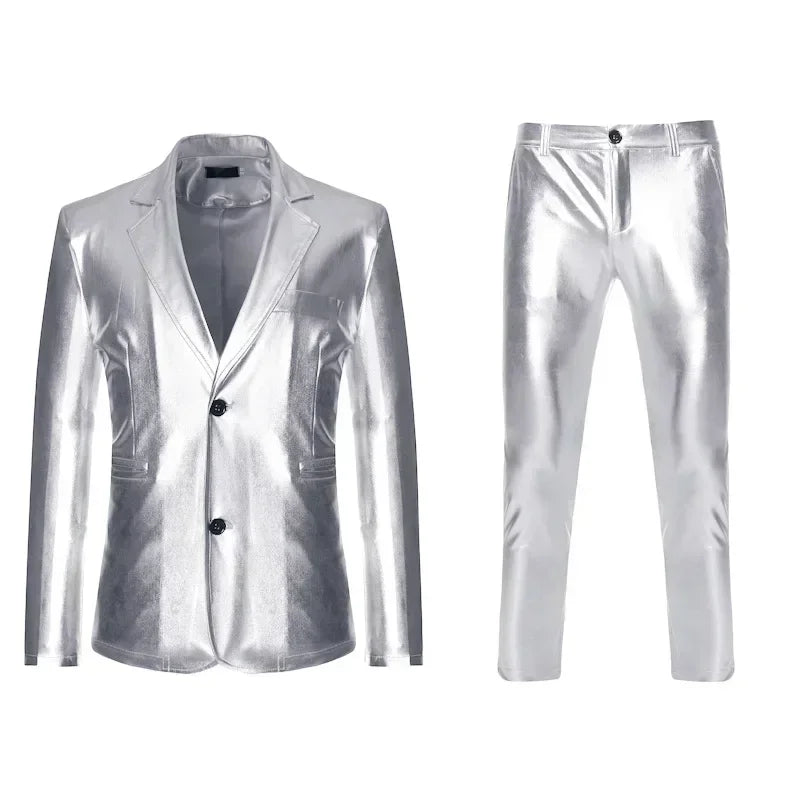 Men's Suit Sets Shiny Gold 2 Pieces Suits Chic Blazer+Pants Sets Stage Perform Clothes Party Nightclub Dancer Costume Sets Men