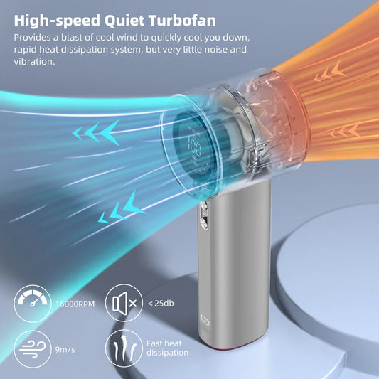 Mini Rechargeable Handheld Fan with 100 Speed Settings, Turbo Motor, Digital Display, Adjustable Cooling, and LED Light, Portable USB Fan for Outdoor & Indoor Use