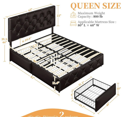 π₯π Queen Leather Fortress: The 800LB Bed Throne With Steel Drawers π€
