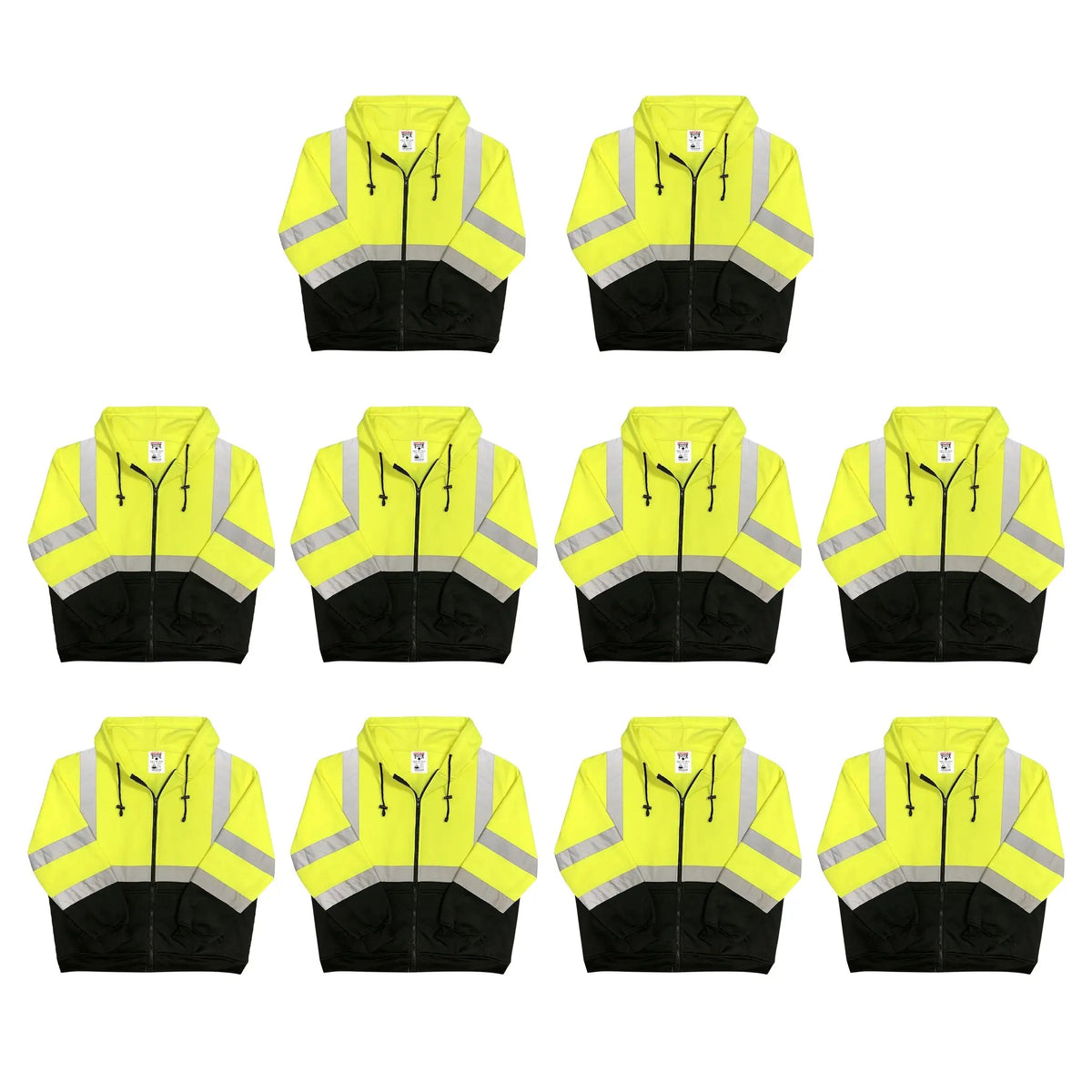 Safety Main 05LWJYB Lightweight Jacket, Class 3, Hi-Vis Yellow with Black Bottom, Pack of 10