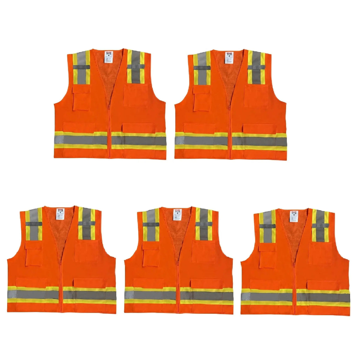 Safety Main 05TTSOZ Surveyor Vest, Class 2, Solid Front, Mesh Back, Hi-Vis Orange, Pack of 5
