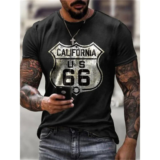 Route 66 Vintage 3D Print Oversized T-Shirt – Cool Summer Streetwear for Men, Boys, and Y2K Enthusiasts
