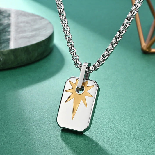 âSTARLOCK // Stainless Steel Square Punk Pendant â Menâs Hardcore Star Necklace for Night-Shift Legendsâ