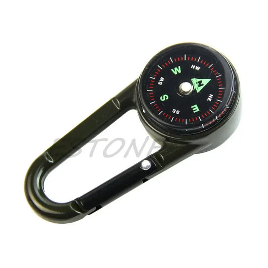 Tactical Survival Tri-Gauge Carabiner — Metal Compass + Thermometer Keychain