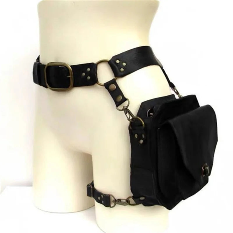 NIGHT RAID // Retro Punk PU Leg Harness Waist Bag – Crossbody Utility Pouch for Women