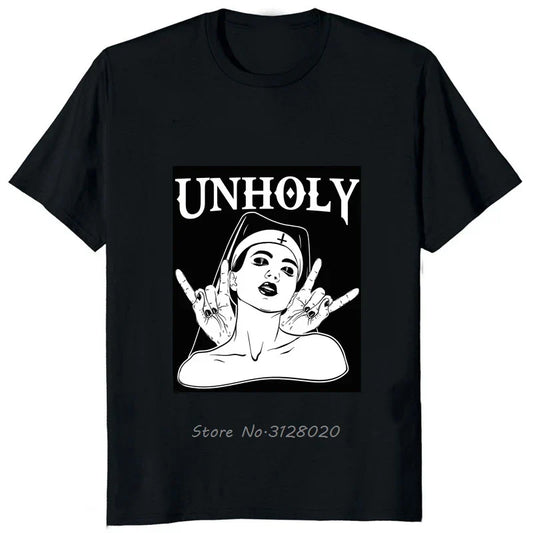"God Is Busy, Can I Help You?" Unholy Nun Graphic T-Shirt – Edgy Satanic Humor Tee for Rebels, Heretics & Hipster Heathens | Lizard Vigilante Exclusive