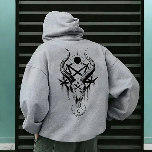 Gothic Demonic Face Hoodie – 666 Inverted Cross Streetwear Pullover For Men Autumn Winter
