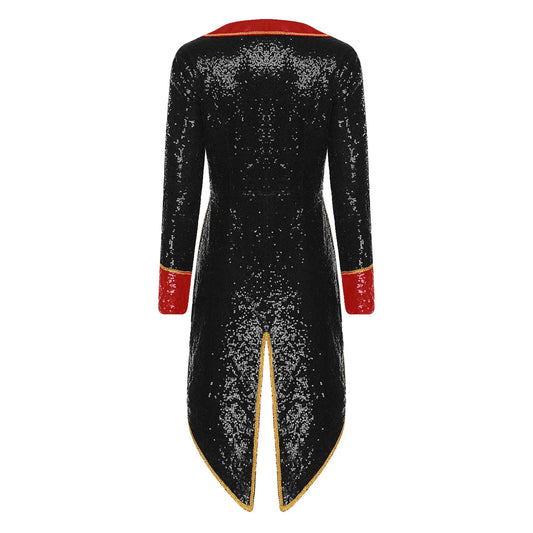 Women’s Circus Ringmaster Sequin Tailcoat Jacket – Magician Cosplay Costume for Halloween and Carnival