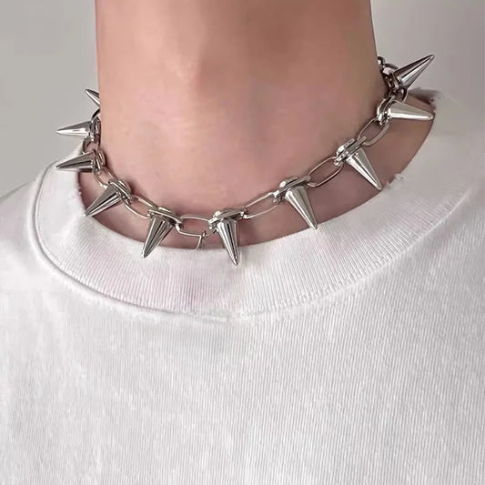 "Neck Wrath" Spiked Punk Chain Choker – Hardcore Metal Collar for Gigs, Riots & Bad Decisions (Gold/Silver/Gun Black)