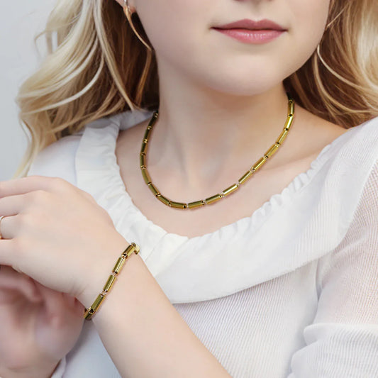 Pipe Dreams & Metal Screams – Punk Gold Stainless Steel Necklace + Bracelet Duo for Ride-or-Die Rebels