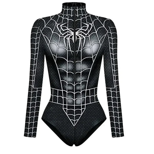 Spider Hero Captain 3D Print Long Sleeve Swim Bodysuit — Unisex Cosplay Jumpsuit For Beach, Pool, Halloween & Carnival