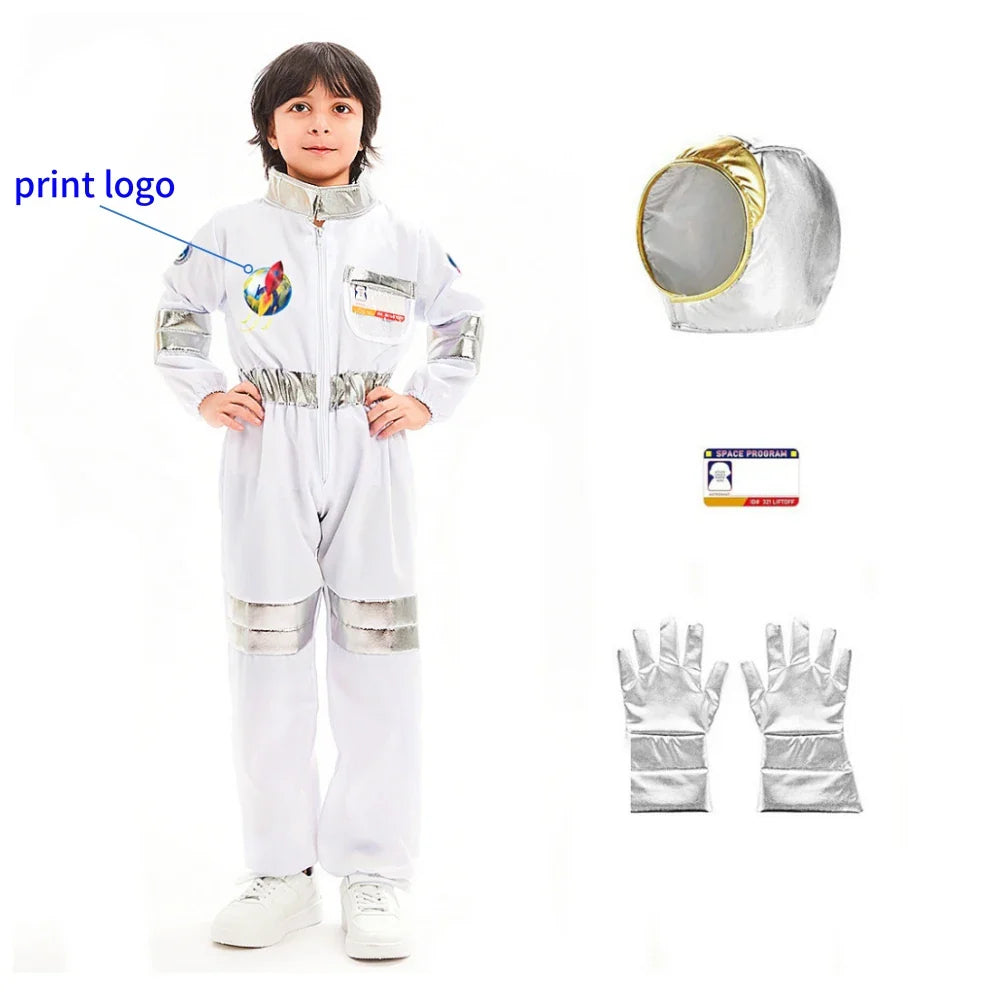 Kids Astronaut Cosplay Jumpsuit Space Party Costume With Gloves White Spaceman Outfit