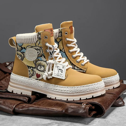 "Riot Fuel" Men's Street Platform Combat Boots – 2025 Limited Ankle-Lace Designer Desert Kickers for Cold-War Winters