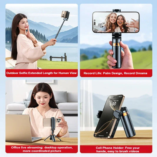 “SHOTGUN GLAM” – Super Mini 4-in-1 Selfie Stick Tripod Handle for iPhone & Android | Pocket-Sized Bluetooth Remote Weapon for Live Streams, Vlogs & Tour Mayhem