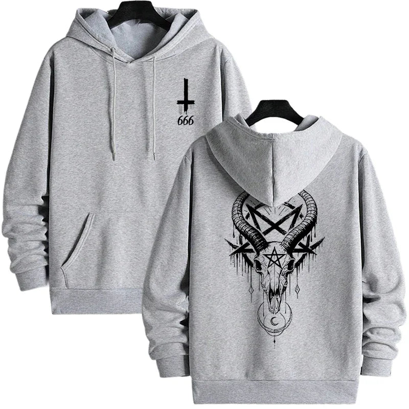 Gothic Demonic Face Hoodie – 666 Inverted Cross Streetwear Pullover For Men Autumn Winter