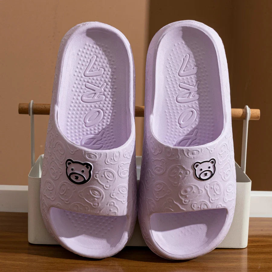 BearHug Bouncies – Soft EVA Cartoon Slippers for Couples | Summer Indoor Bathroom Anti-Slip Sandals for Women & Men