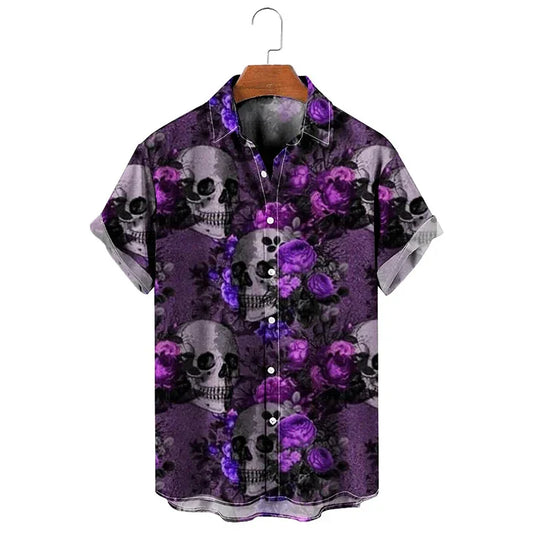 “Riff of the Reaper” – Vintage Skull Surge Button-Up | Lizard Vigilante x Harajuku x Heavy Metal Beachcore