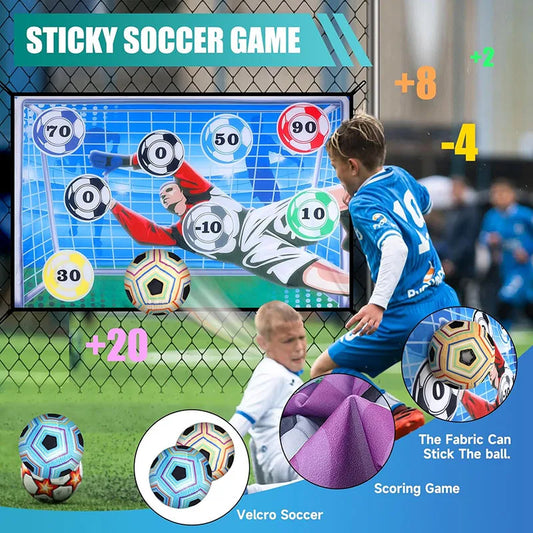 “GOALZILLA JR.” Kids Sticky Football Score Mat — Flannel Wall Target Soccer Game Set w/ Adhesive Ball, Indoors or Backyard Brawls