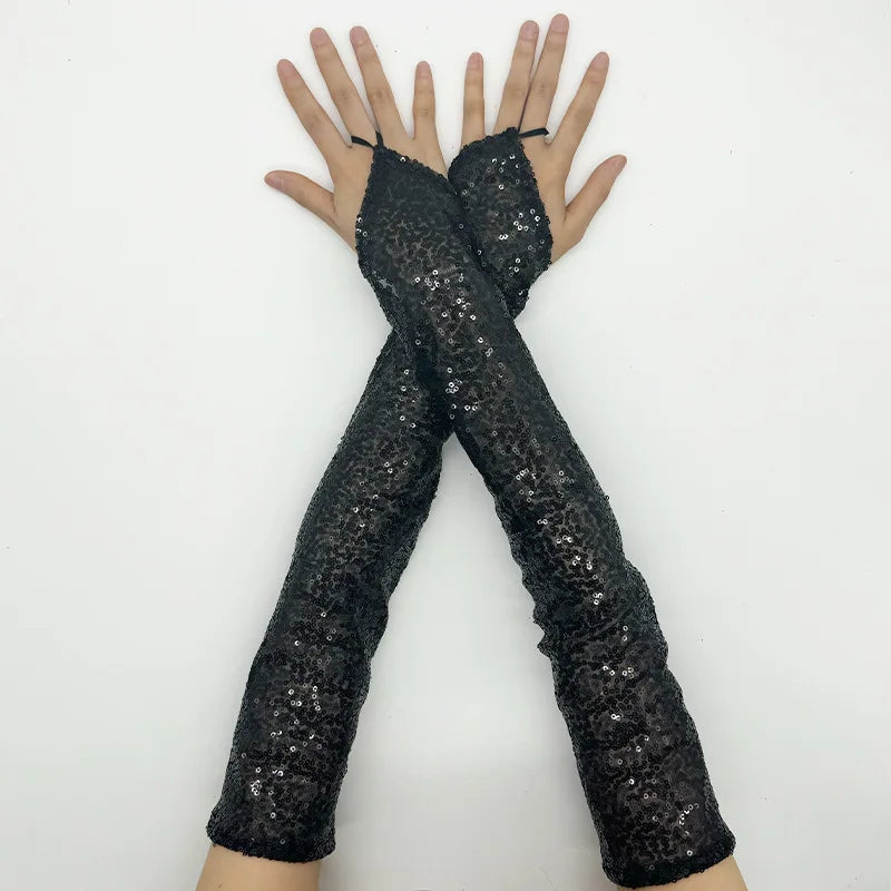 Women’s Vintage Fingerless Sequin Gloves – Sexy Cosplay Party Mittens for Performance & Nightclub