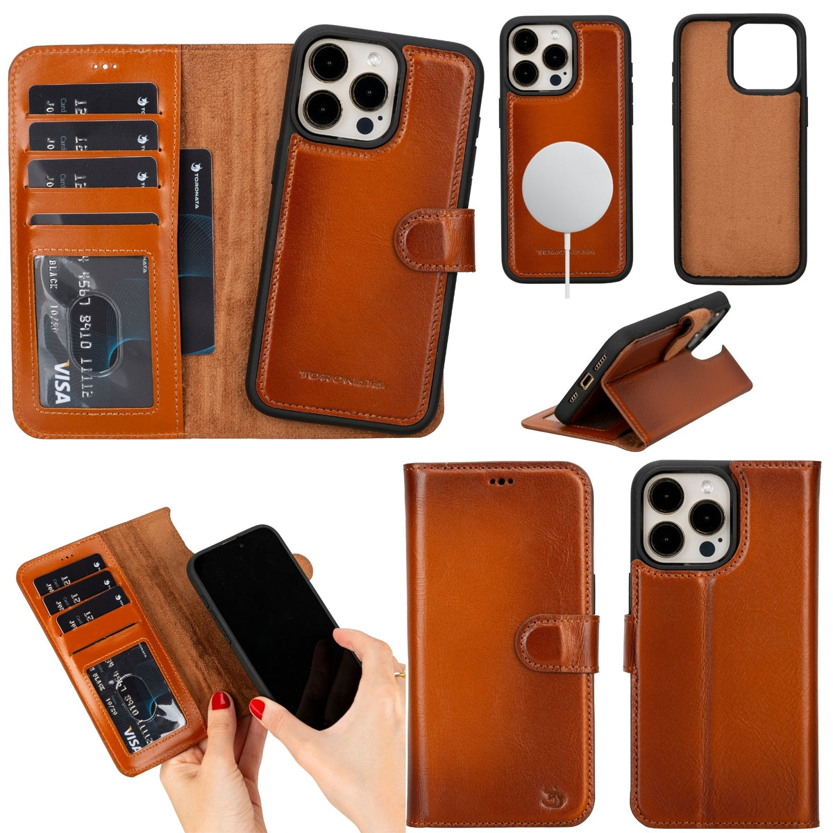 Casper Leather iPhone 15 Pro Wallet Case | Detachable MagSafe Compatible RFID Protection