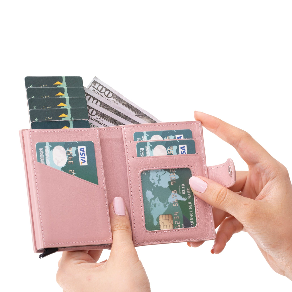 Douglas Genuine Leather Pop-Up Wallet with AirTag Slot - RFID Blocking Cardholder