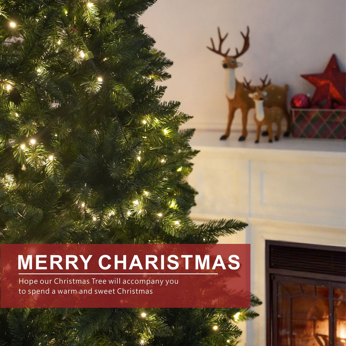 7FT Classic Style Christmas Tree with 550 Warm White LED Lights, Stable Iron Base
