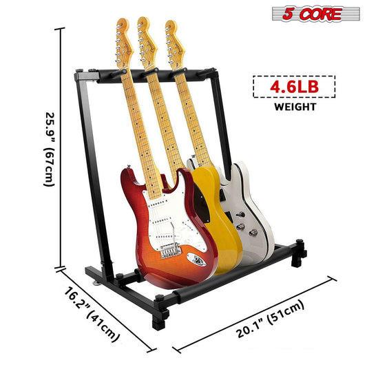 5 Core Guitar Rack 3 Slot Multi Guitar Stand Triple Display Floor Stand Safe Storage Foldable Portable for Electric Acoustic Flying V Guitars - GRack 3N1