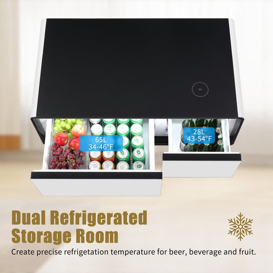 Modern Smart mini Coffee Table with Built in Fridge; Outlet protection; Wireless charging module; Mechanical temperature control; Power socket; USB interface And power interface.