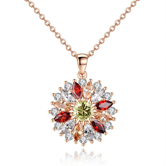 Elegant Temperament Colorful Zircon Flower Women's Pendant Necklace Mother's Day Jewelry