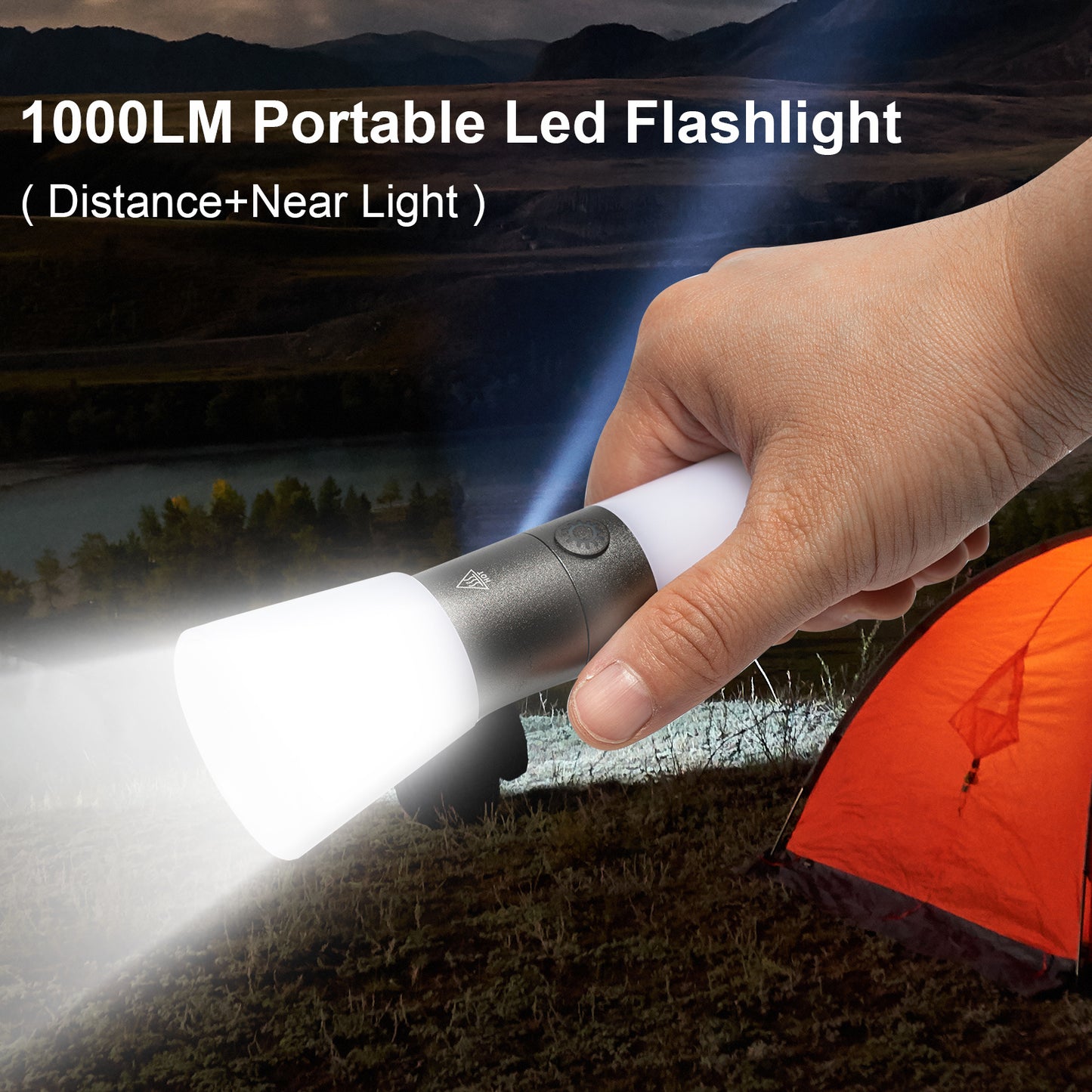 Wanjo 2-in-1 1000LM Portable Led Flashlight and Rechargeable Camping Lights with 7 Lighting Modes and Tricolor Lampshade with Carry Bag, Waterproof for Camping,Hiking,Fishing