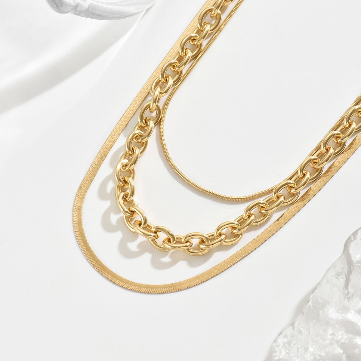 "Stylish Gold Layered Chain Necklace Set - Trendy and Versatile Jewelry for Women"