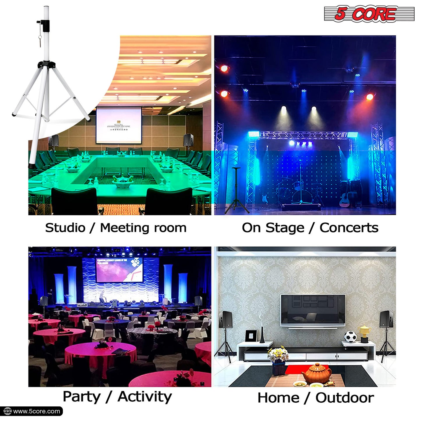 5 Core Speaker Stand Tripod Floor Heavy Duty Adjustable Up to 72 Inch DJ Studio Monitor Stands Pole Mount- SS HD WH BAG
